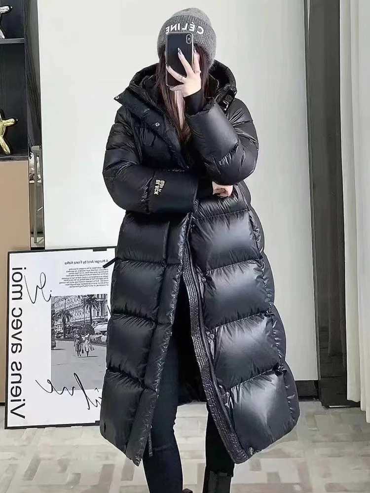 Women's Down Parkas Winter Thickness White Duck Down Jacket Women Long Warmth Fluffy Puffer Coat Hooded Female Fashion Parkas Snow OutwearT2610