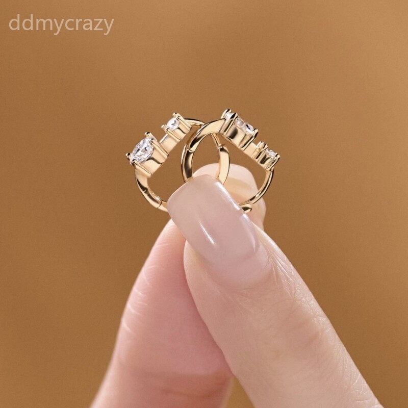 S925 Sterling Silver Moissanite Double Stone Hoop Earrings Minimalist Fashion Jewelry for Women