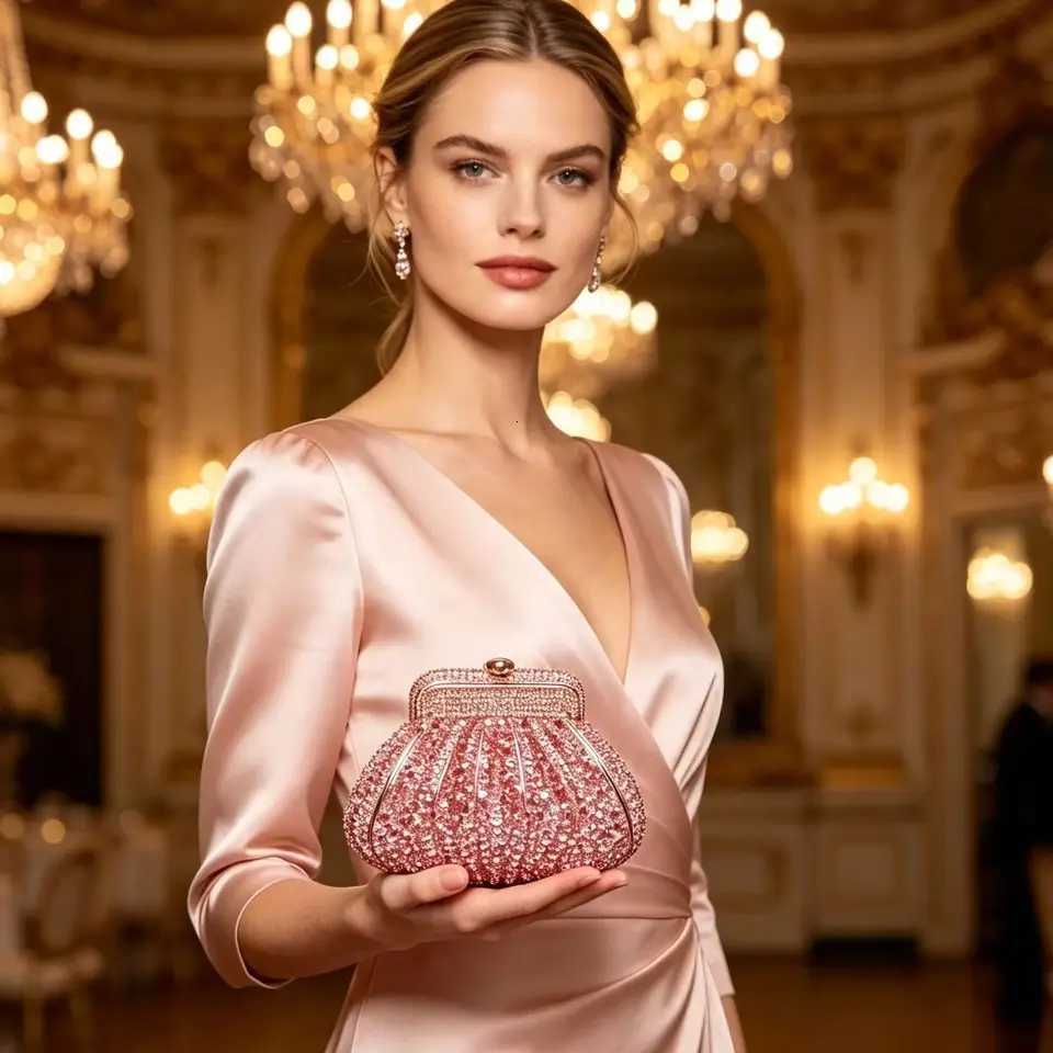Evening Bags XIYUAN Pink Marquise Rhinestones Bucket Clutch Purses Women Crystals Minaudiere Evening Bags For Wedding Bridal Banquet Handbag H261016