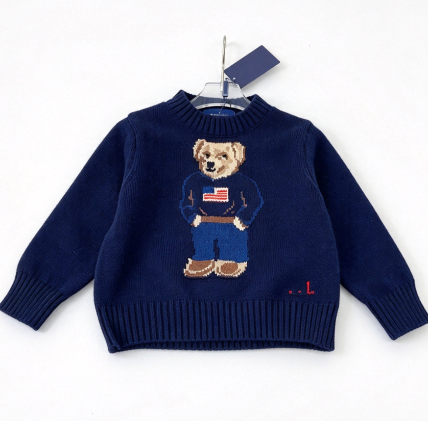 Trendy Jacquard Craft Kids Knit Sweater Premium Designer Crew Neck Cute Cartoon Bear Long Sleeve Warm Autumn Winter Pullover Tops Baby Toddler Boys