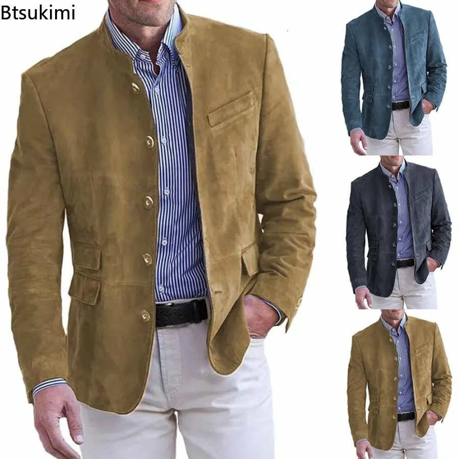 Men's Business Casual Suit Jacket Autumn Winter Fashion Commuter Daily Basic Blazer Solid Stand Collar Jacket Men's Clothing 261015