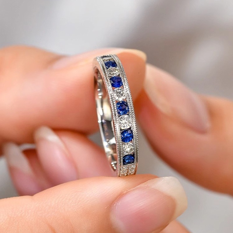Huitan Manufacturer's Geometric Ring For Women, Featuring Blue White Cubic Zirconia, Classic Design, A Fashionable, Elegant, And Sophisticated