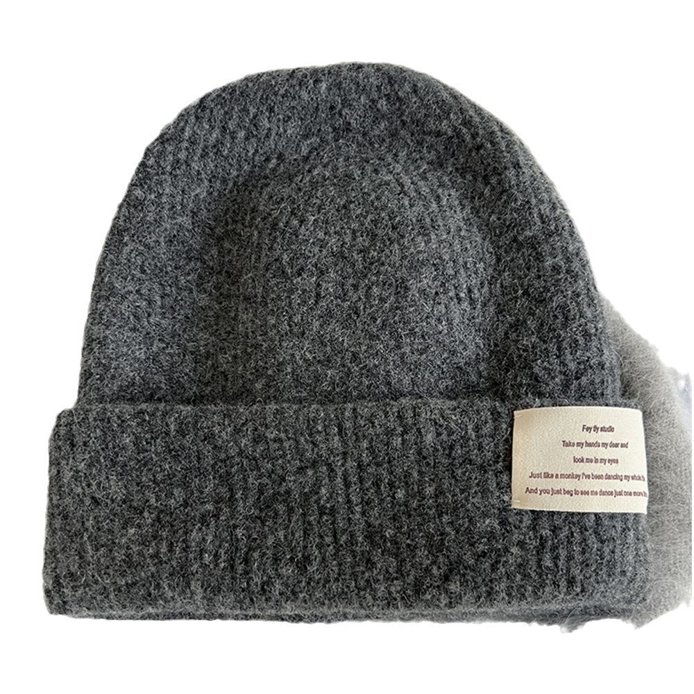 Winter New Sheep Wool Knitted Beanie Japanese Simple Trendy Cool Fashion Women's Cold Warm Thickened Head Wrap Hat