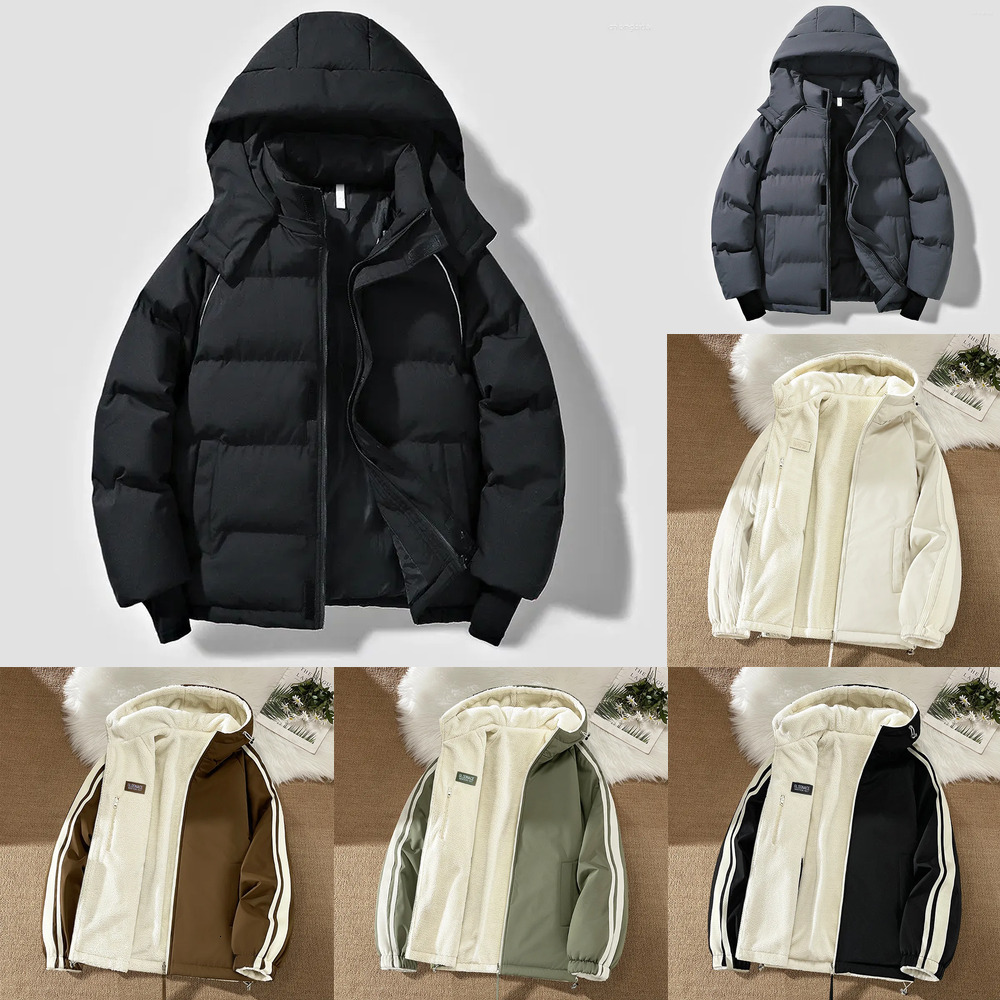 Men's Down Winter Fashion Solid Color Casual Trendy Simple Basic Long Sleeve Hooded Quilted Coats Male Thicken Parkas Clothes Top