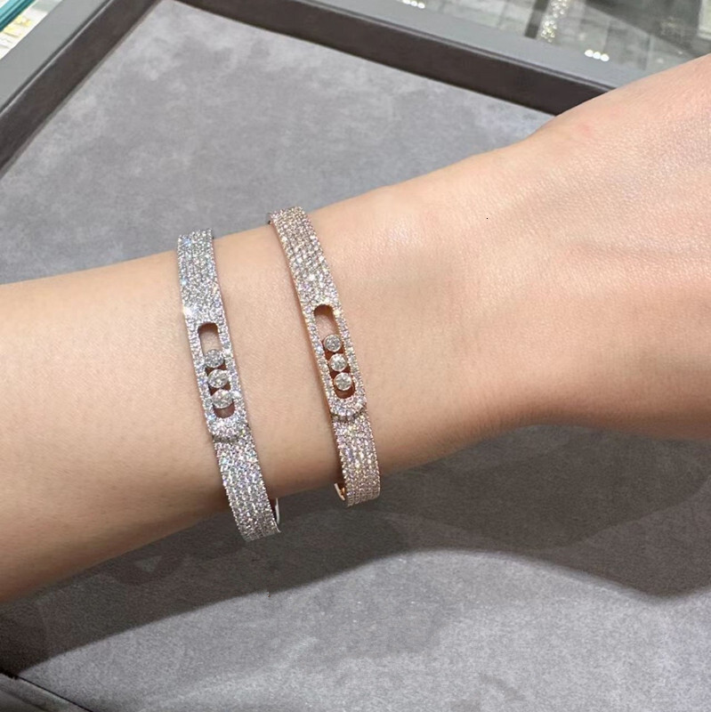 bracelet High-end foreign trade Meijia three-diamond full-diamond sliding bracelet, plated with 18K rose gold, offering a luxurious and elegant feel