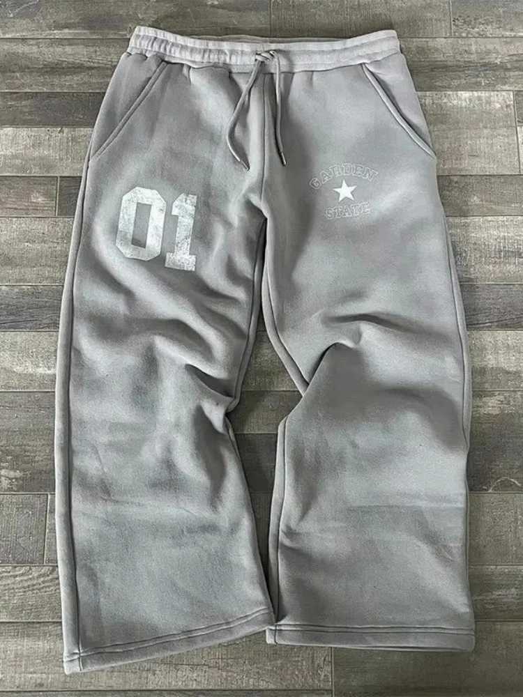 Unisex Quick Dry Straight Leg Pants Men Women Vintage Number Star Print Casual Trousers Loose Outdoor Sports Wide Leg Bottoms S261016BON9
