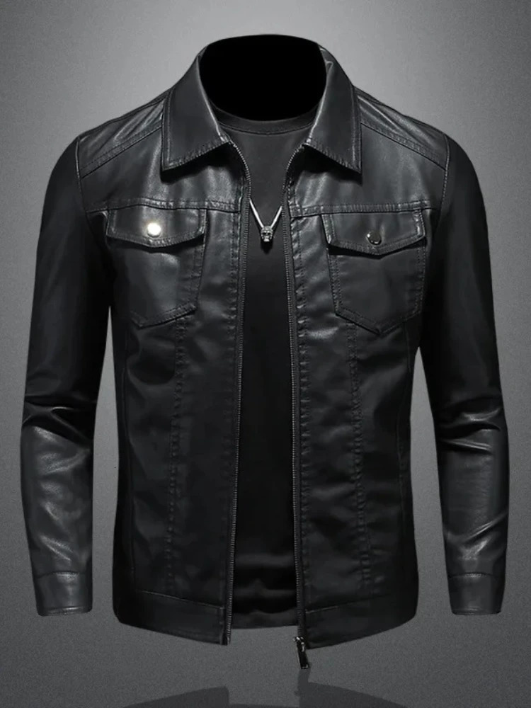 Mens Leather Jacket Oversized Slim Motorcycle Biker Suit AutumnWinter Thickened PU Leathers Waterproof Coat Man 261016