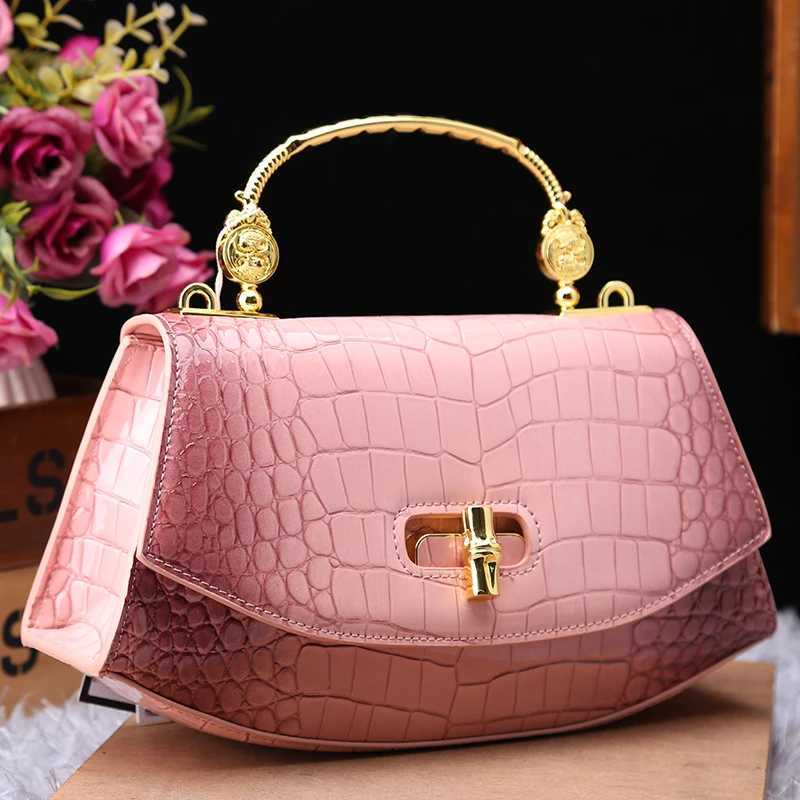 Evening Bags Fashion Genuine Leather Women's Handbags 2024 New Crocodile Pattern Shoulder Messenger Bag Small Portable Saddle Bags H261016