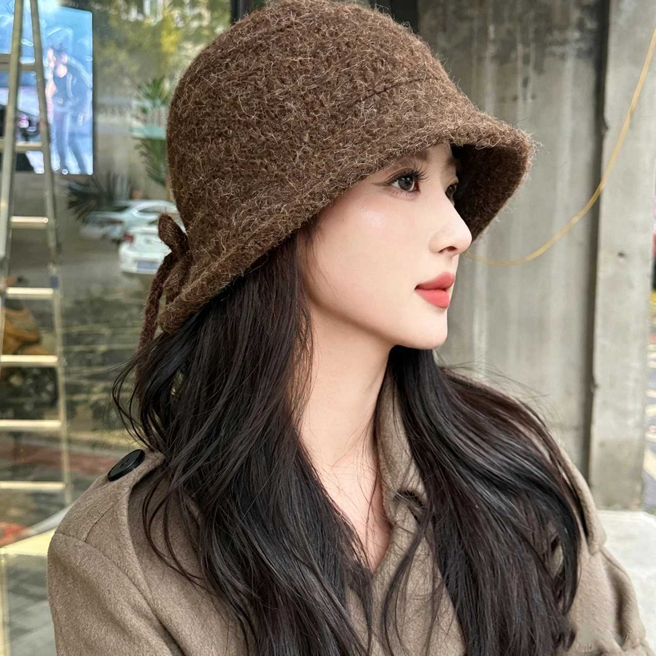 Beanie/Skull Caps Women Wool Knitting Warm Bucket Hat Solid Color Autumn Winter Woolen Fishermen Cap Girls Lady Outdoor Cold-proof Hats Q261017