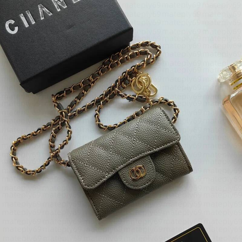 Mini Designer Bags Caviar Leather Shoulder Chain Crossbody Bag Portable Small Purse With Letter Print Quilted Decor Colorful Clutch Wallet Card Hold
