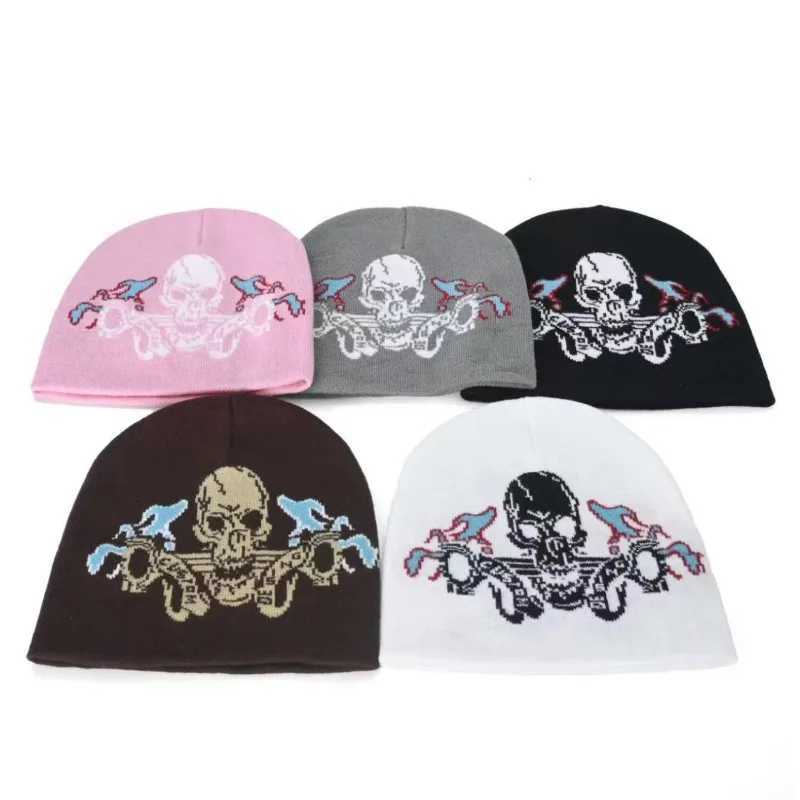 Beanie/Skull Caps Unisex Gothic Jacquard Knit Beanie Hat Punk Rock Skull Pattern Skullcap Soft Warm Winter Toque for Men Women Street Party WearT261