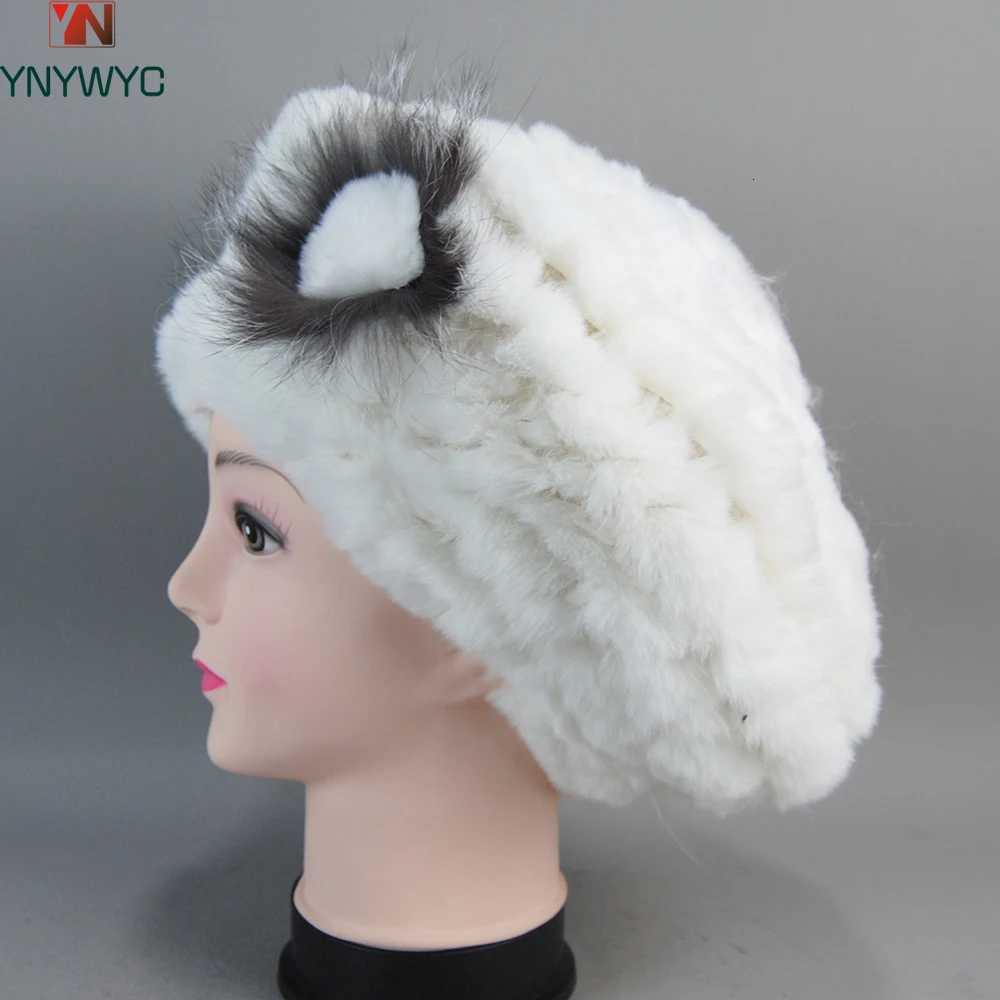 Beanie/Skull Caps New Real Rex Rabbit Fur Beanies Hat Women Knitted 100% Natural Real Rex Rabbit Fur Beret Caps Ladies Winter Warm Real Fur Hats Q26