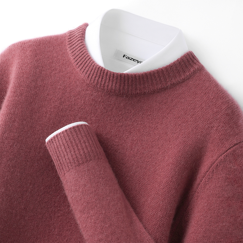 ZOCEPT 100% Natural Cashmere Men's Crew Neck Pullover Tops Winter Thickened Thermal Solid Color Sweater Versatile Basic 26Y1017