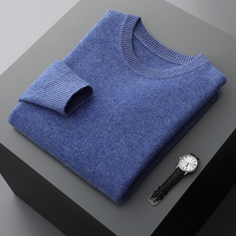 Men's Wool Sweater Autumn And New Round Neck Loose Solid Color Winter Thickening Bottoming Shirt 26Y1017