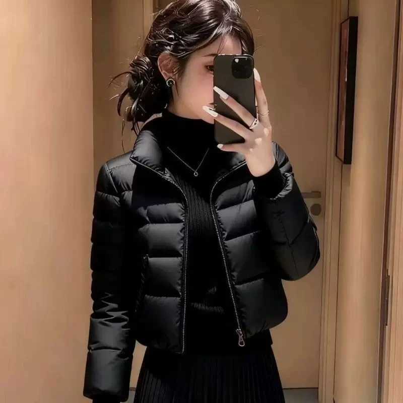 Women's Down Parkas Women's Cropped Puffer down Cotton Jacket 2026 New Stand Collar Quilted Winter Coat Slim Short Padded Warm Parka Lady