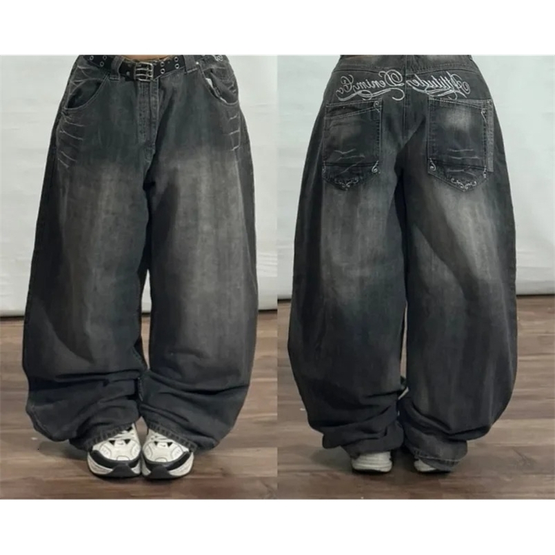 Streetwear Vintage Letter Printing Washed Baggy Jeans Women Y2K Harajuku Hip Hop Gothic High Waist Wide Leg Pants 260930