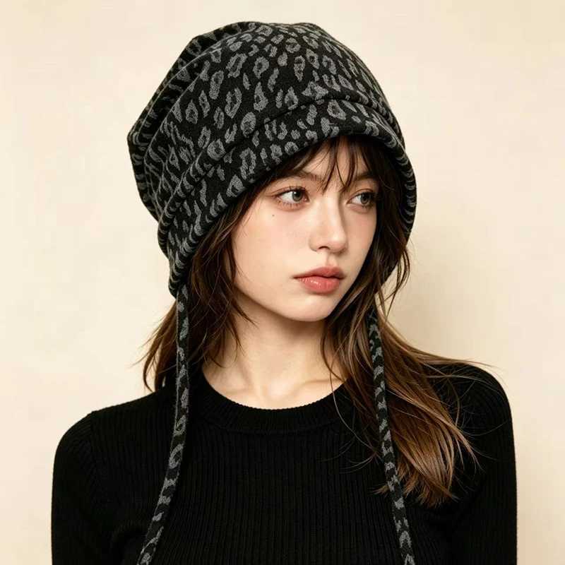Retro Casual Soft Beanie Women Cap Autumn Winter Fa Slimming Design All-match Windproof Lazy Ear Protection Head Wrap Cold Hat S261017LDJC