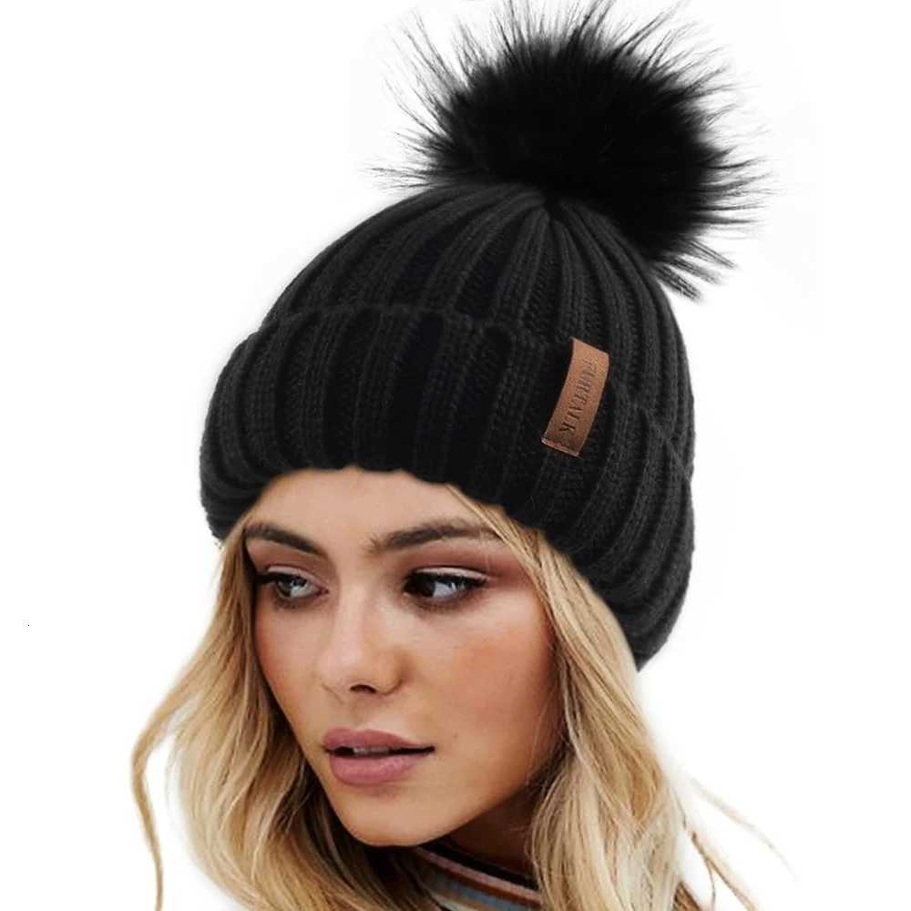 Beanie/Skull Caps Furtalk-Women's Knitted Beanie Hat with Removeable Faux Fur Pom Winter Warm Knit Skull Cap for Outdoor Head WearT261017