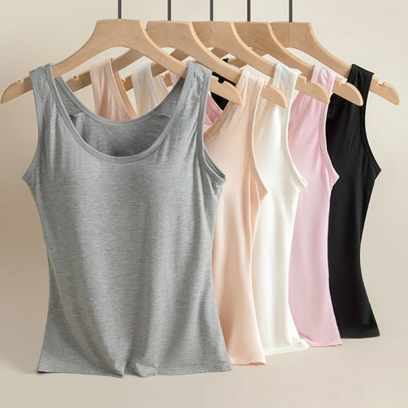 1pcs Womens Vest Tops Round Neck Vests Solid Color Padded Slim Fit Tank Sexy Feminino Casual With Built In Bras 261017