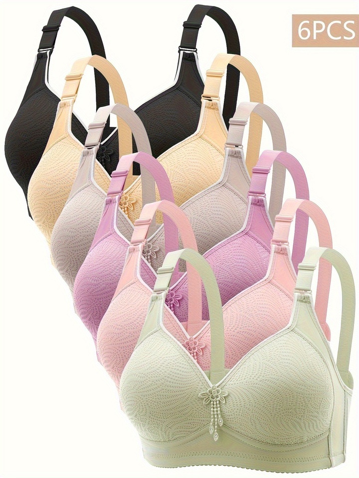 6 Pieces Color Women' Sexy Lace No Wire Bras Plus Size Adjustable Shoulders Strap T-Shirt Bra For Cup A B C D dongdumaoyi