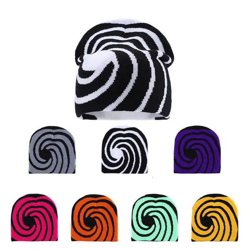 Beanie/Skull Caps Autumn Winter Knitted Beanie Hat Unisex Warm Street Style Spiral Eye Pattern Hip Hop Skull CapT261017