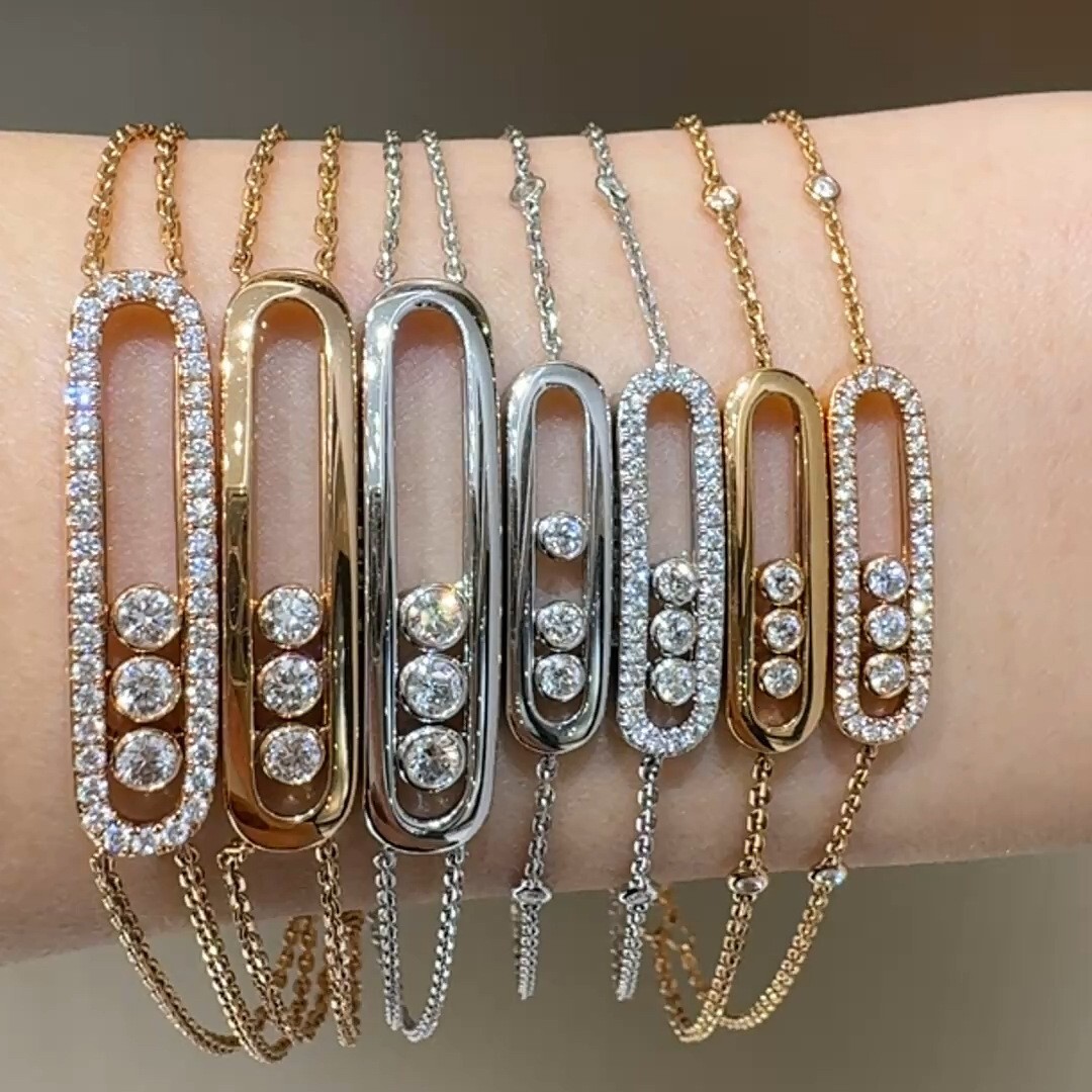 bracelet 2025 Mei Family Full Smooth Surface Three Diamond Sliding Big Brand Bracelet Double Layer Design Rose White Gold High-end Jewelry