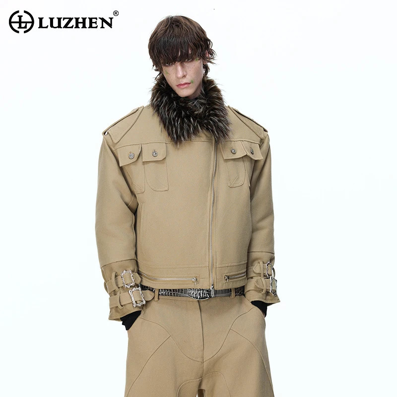 LUZHEN Liner 2026 Winter High Quality Thickened Faux Fur Warm Padded Coat Men's Stylish Handsome Solid Color Parka Jacket
