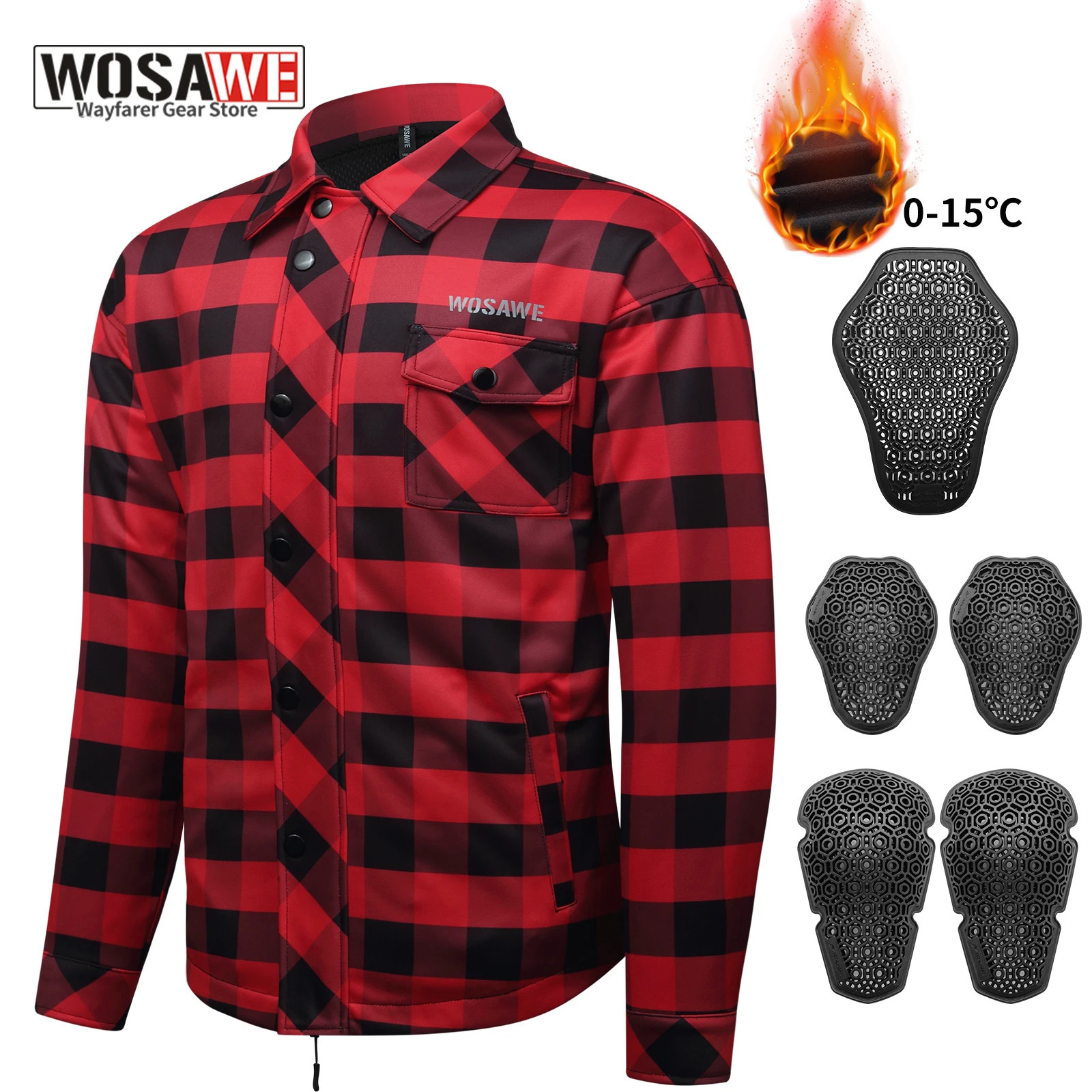 WOSAWE Mens Womens Winter Motorcycle Jacket Warm Motocross Motorbike Checkered Casual Outdoor Riding Shirts 261017