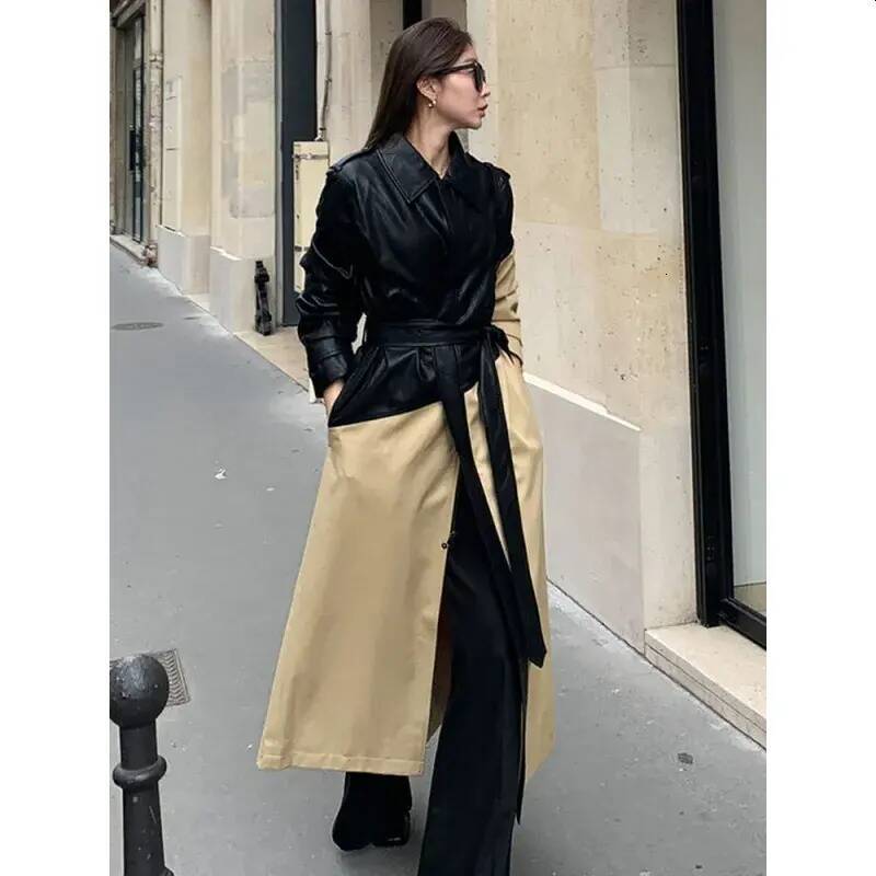 Women Leather Jacket Fashion Comparison Womens Long Pu Lapel And pu A Thick Collar Autumn With Belt Faux Coat
