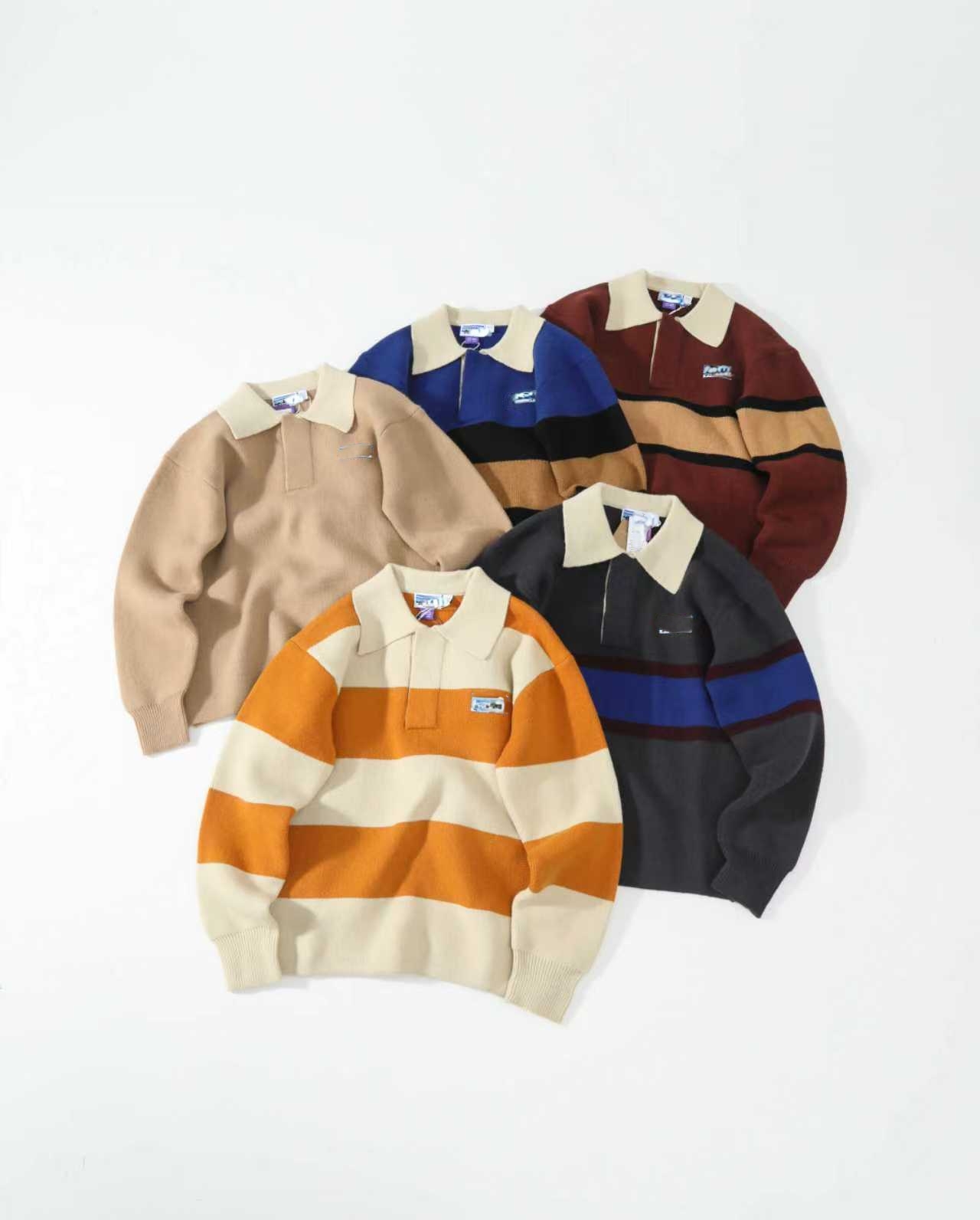 Collared Long Sleeve Sweater pt Thick Warm Loose Fit Unisex Autumn Winter Sweater for Men and Women