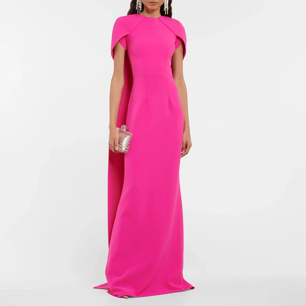 Customized Pink Formal Evening Dresses Mermaid O Neck Elegant Wedding Guest Gowns Long Criss-Cross Watteau Train Prom Dress 261015