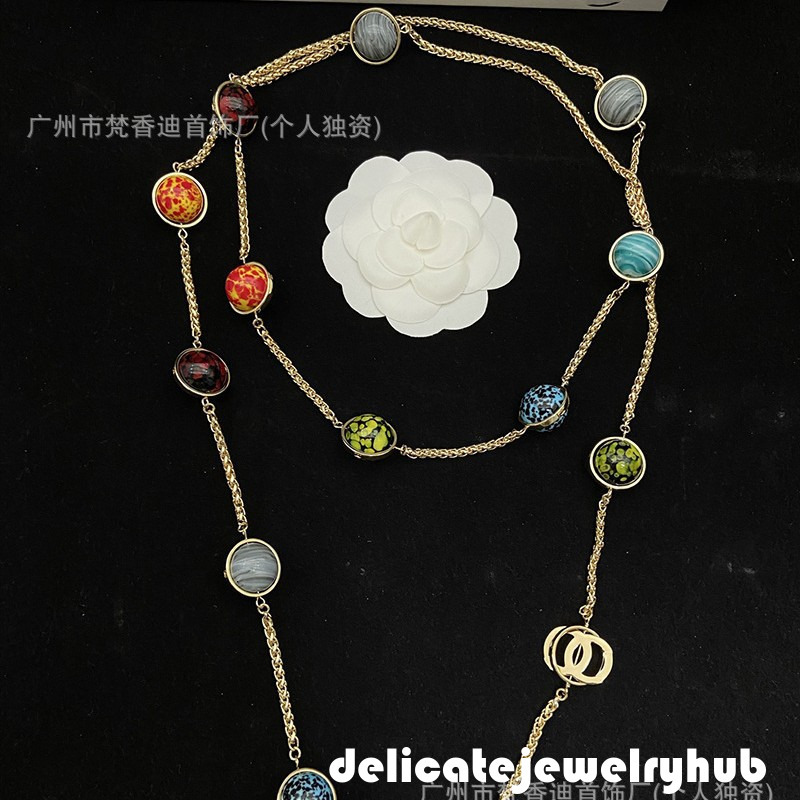 Designer Jewelry cc Necklace 26S Colorful Round Planet Sweater Chain Stylish Elegant Long Necklace Channel Necklace