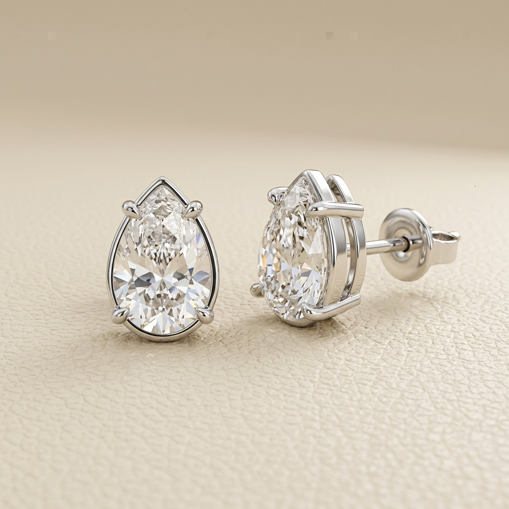 4.1CTW Pear Cut Push Back Solitaire Stud Earrings Lab Diamond 14K Solid Gold IGI Certified CVD/HPHT VVS Bridal Jewelry for Women