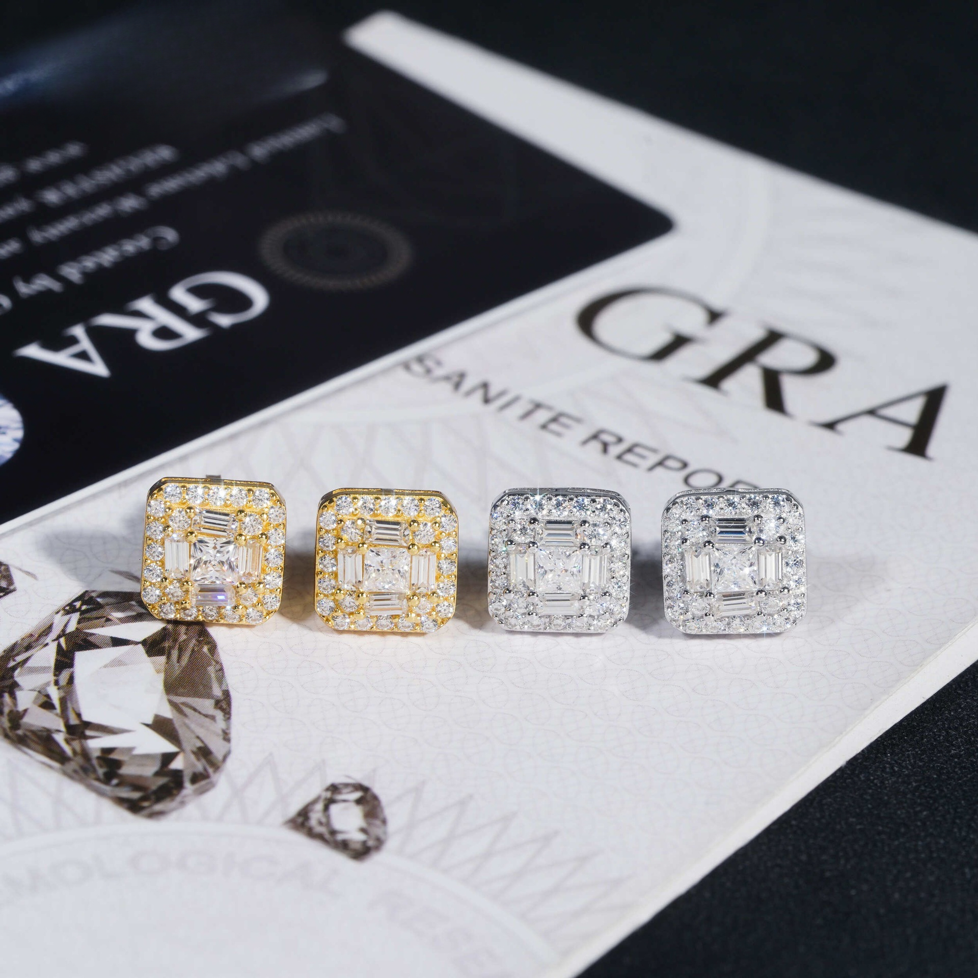 trendy 9.8*9.8mm square earrings, S925 silver fully inlaid with moissanite, passes testing, suitable for men and women