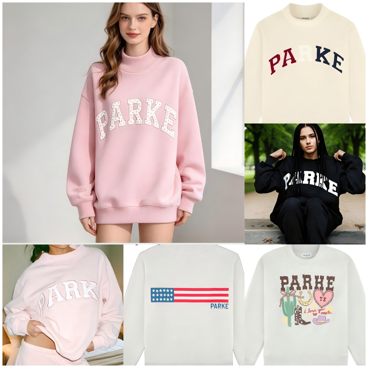 Designer PARKeness Varsity Mockneck Sweatshirt Embroidery Women Oversize Y2K Sports Loungewear Sweatshirt Preppy Polka Dot Fleece Luxury Women Mock