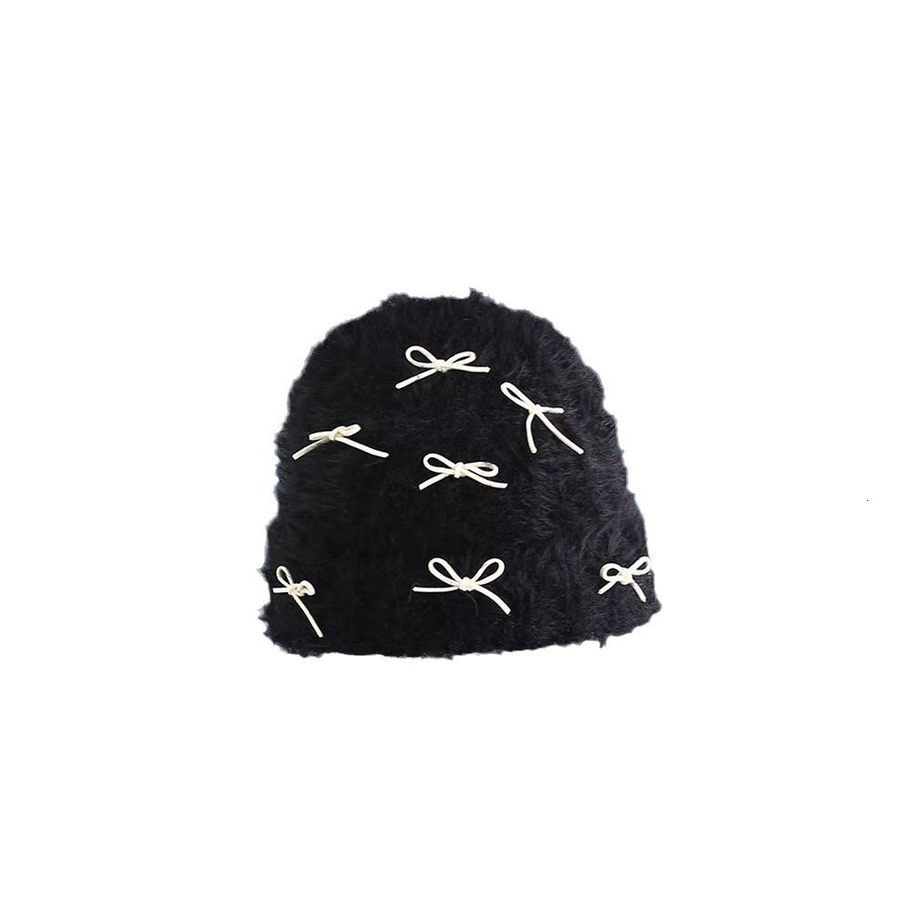 Soft cozy the deep winter~ Korean-style INS bowknot plush for women, thickened warm knitted hat with fleece lining, cute and stylish