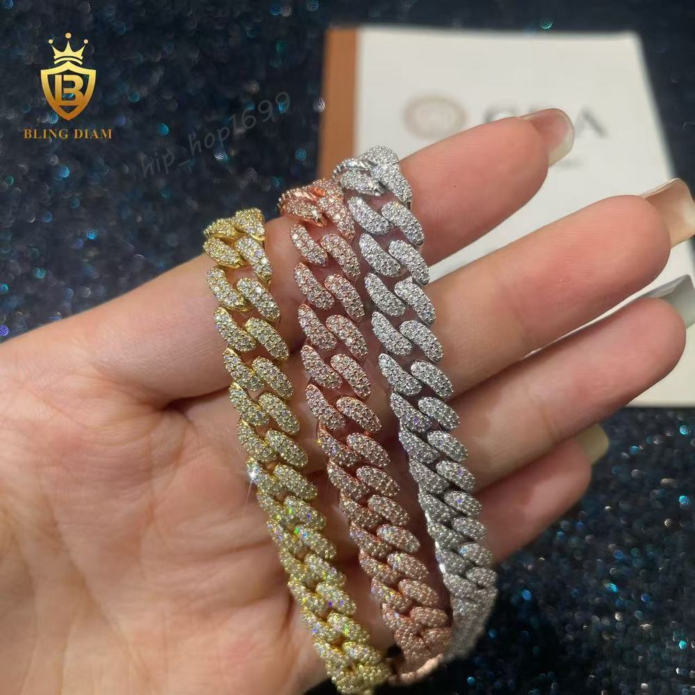 925 Sterling Silver 2Rows Cuban Link 8mm Bracelet Iced Out Moissanite Chain Pass Diamond Tester Hip Hop Jewelry for Men Women