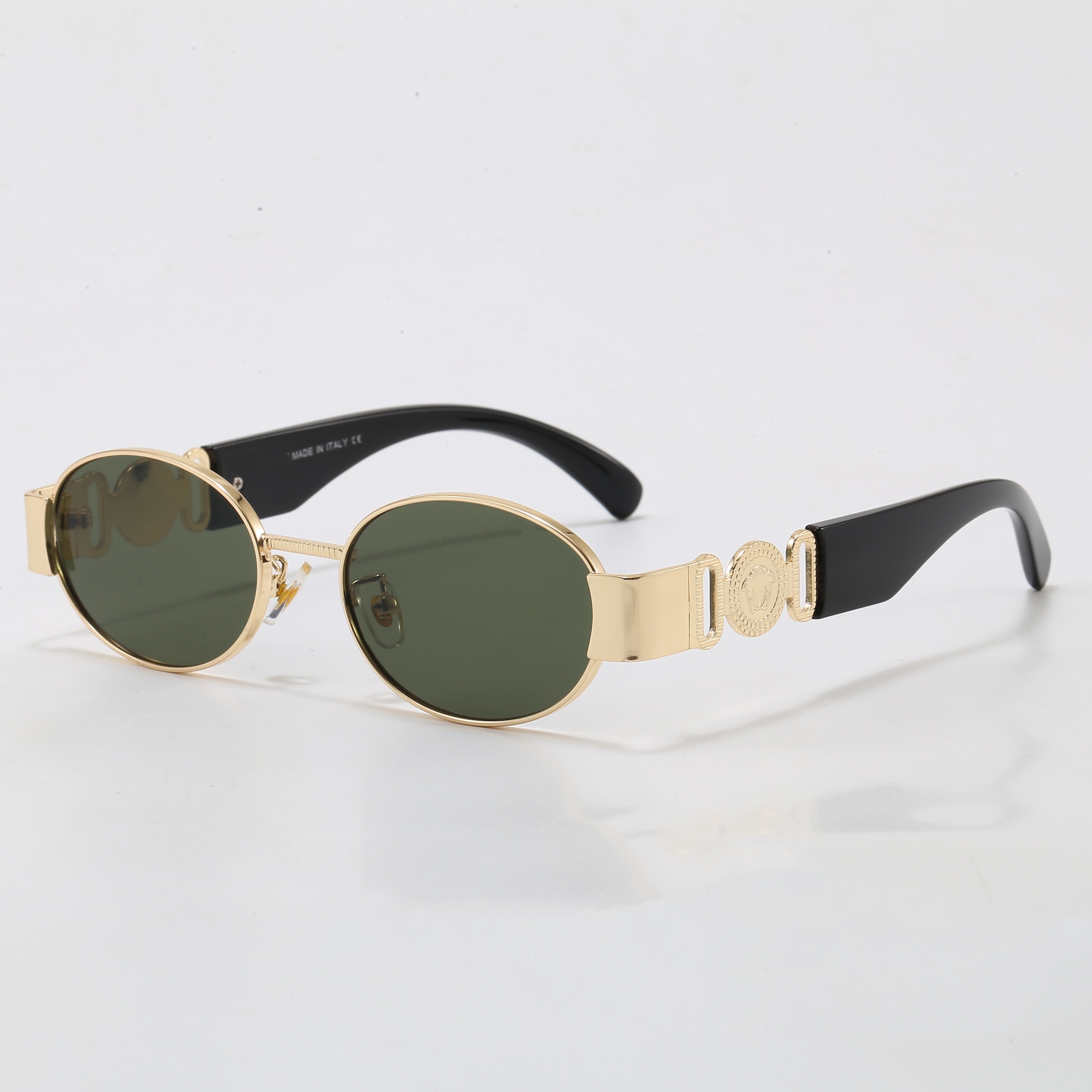 Hot Selling Green Metal Frame Oval Party Sunglasses For Women's Aesthetics Brand Designer Neutral Summer Mens Sunglasses UV400 Polarized With B