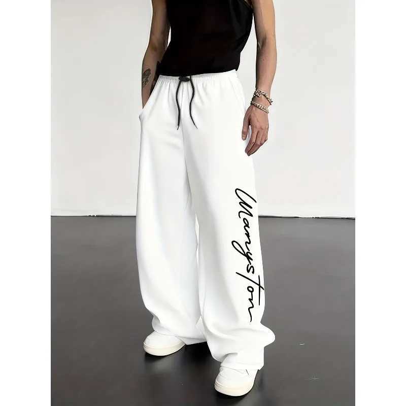 Men'S Versatile Gothic Letter Pattern Print Drawstring Loose Casual Athletic Long Pants Men'S Outdoor Daily Casual Trousers S261016PO4S