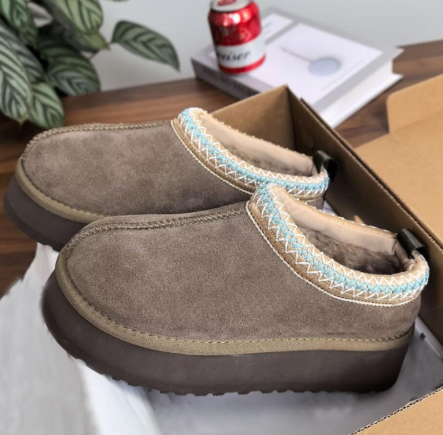 Tasman Slippers Tazz mustard seed Chestnut Sand Fur Slides Sheepskin Classic Ultra Mini Platform Boot Winter Women Men Slip-on Shoes Suede Upper Woo