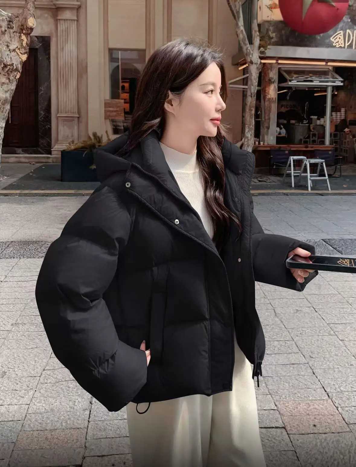 Women's Down Parkas Korean Fashion Women Winter Down Puffer Coat Faux Fur Collar Loose Fit Parka Y2K Warm Windproof Vintage Casual Outerwear Ja
