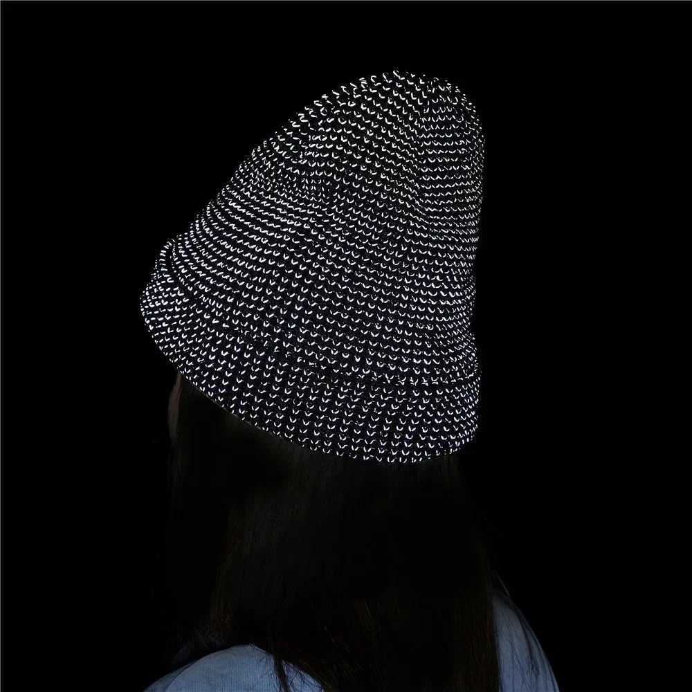 TOHUIYAN Reflective Knitted Hats for Women Fall Winter Skullies Beanies Fashion Ladies Bonnet Warm Caps Branded Gorros Men Hat S261017SXK8