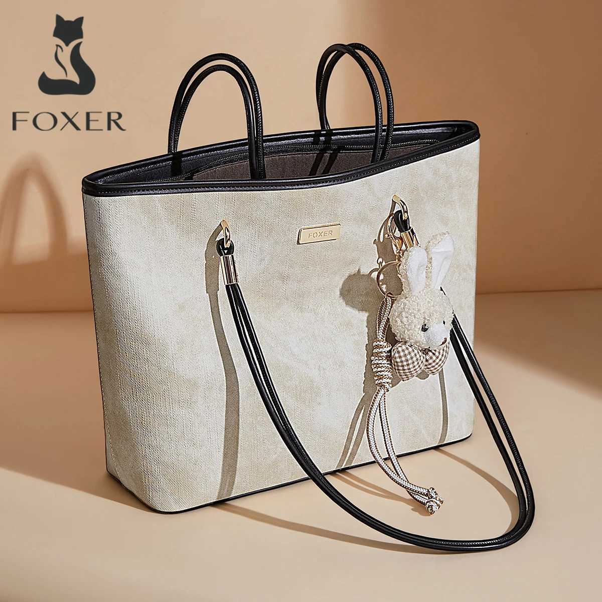 Evening Bags FOXER Designer Women's Tote Bag High Quality PVC Leather Female Handbag Trendy Casual Commuter Shoulder Bag with Pendant H261016