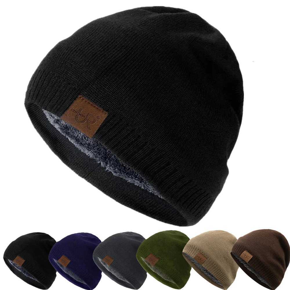 Beanie/Skull Caps Unisex URGENTMAN Labal Winter Hats Solid Color Knitted Hats For Men And Women Beanie Cap Outdoor Add Fur Lining Warm Sports Hats Q