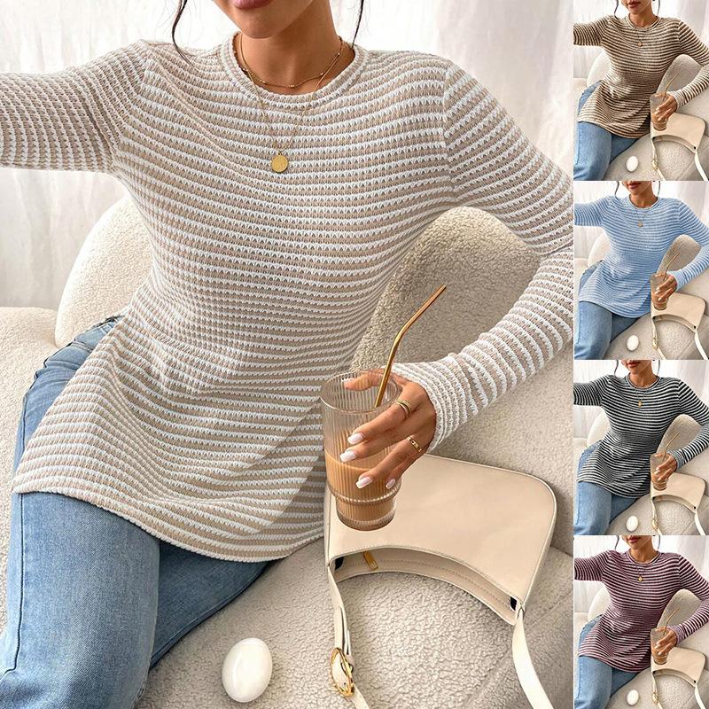 Designer Women's Long Sleeve Crew Neck Split Hem Solid Color Basic T-Shirt Casual Pullover Top For Fall Winter S-XXL