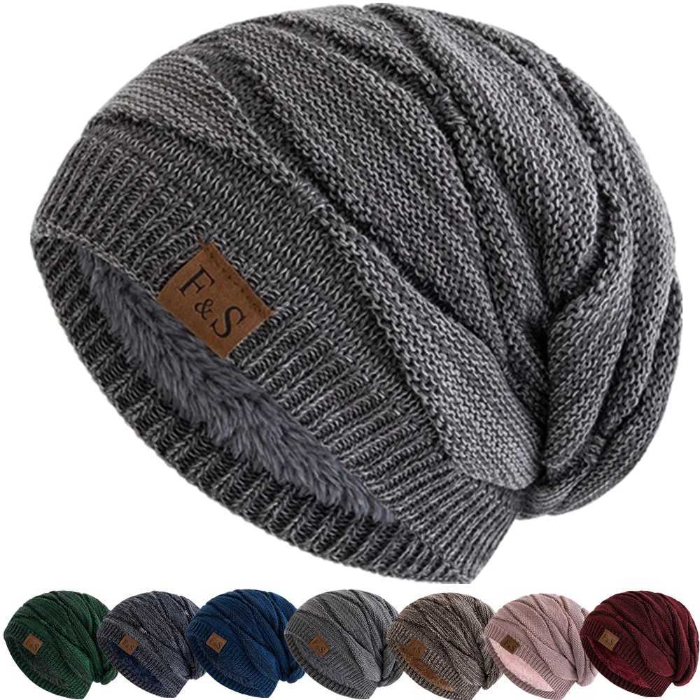 Beanie/Skull Caps Unisex Slouchy Winter Hats Warm Fleece Lined Beanie Cap Men Women Casual FS Label Decor Winter Mixed Color Knitted Hats Q261017