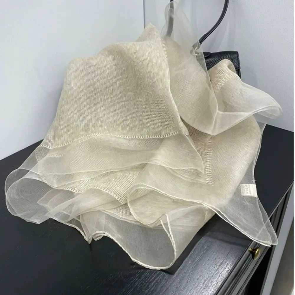 New Silk Blend Women's Scarf Double Layer Lightweight Scarf Shawl Solid Color Thin Silk Scarf Spring Autumn Outfit S261017U83X