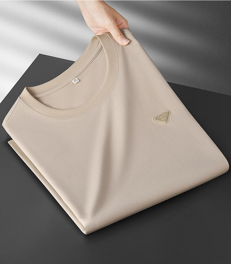 Designer High-End Summer Thin Liquid-Amine Mercerized Cotton T-Shirt For Men, Short-Sleeved, Slim-Fit, Simple, Solid Color, Round-Neck, Men's H