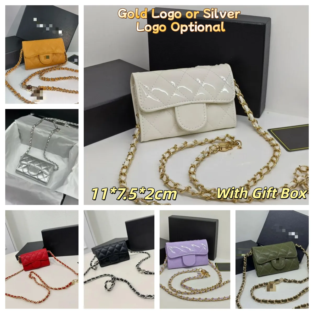10A Luxury Designer Women Quilted Mini Chain Crossbody Bag Patent Leather Flap Shoulder Purse Small Evening Handbag Multi Color 01