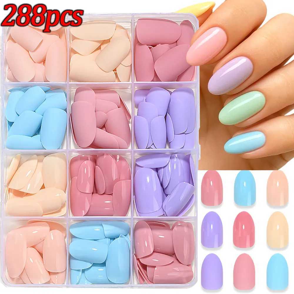 False Nails 288pcs Matte/Glossy Candy Color Medium Almond Press On Nails Full Cover Dopamine Solid Color False Nails Full Cover Actylic Nail Q261017